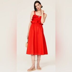 Jason Wu Cotton Ruffle Midi Dress, Size 14